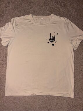 Cream Short-Sleeve Graphic Crewneck Tee with Skeleton Hand